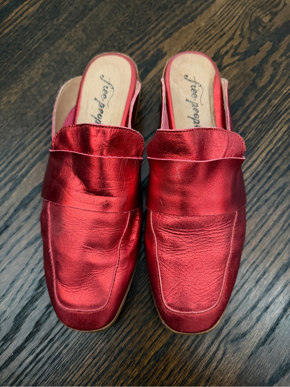 Free People Metallic Red Slip-On Loafers